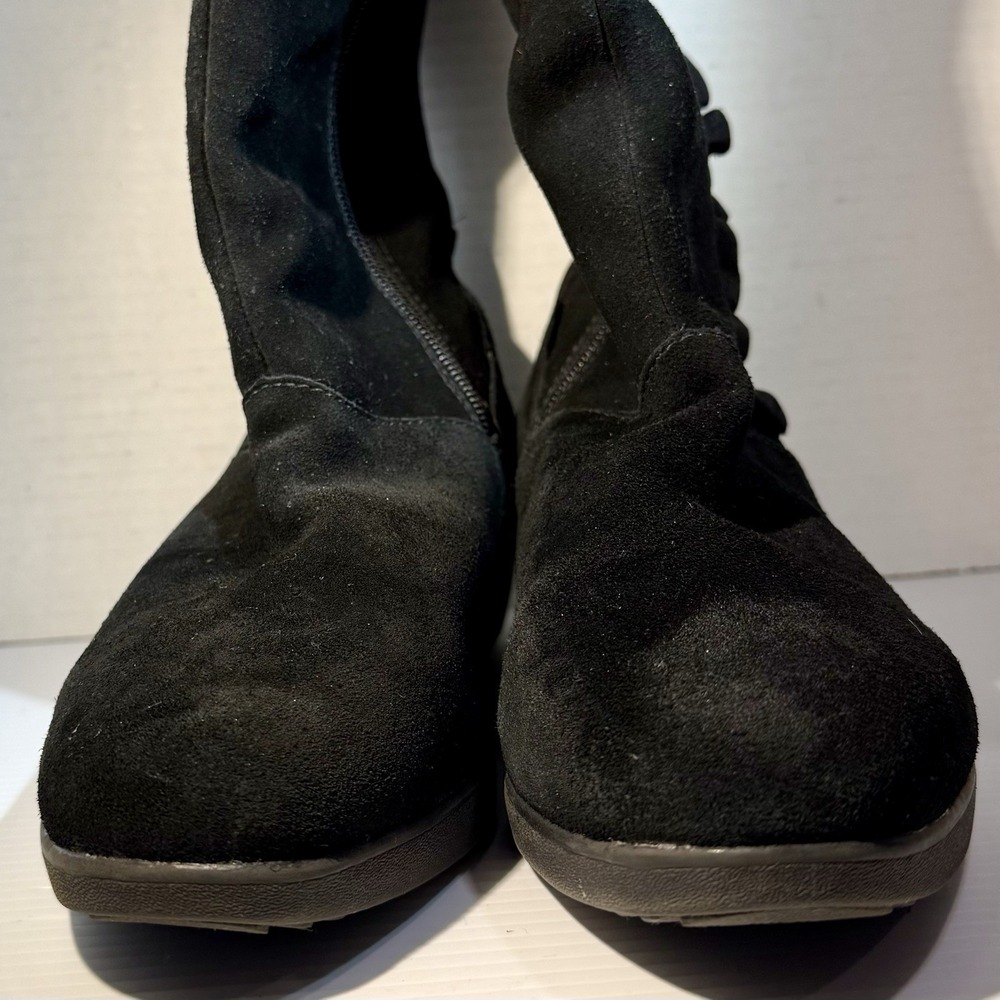 London Fog Monica Suede Leather Waterproof Tall Boots Faux Fur Wedge Black Sz 9M - Picture 8 of 16